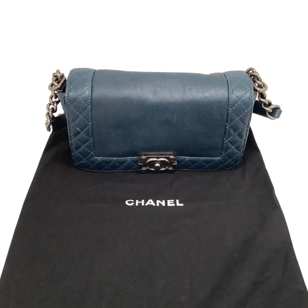Chanel Navy Blue Medium Boy Bag with Gunmetal Hardware